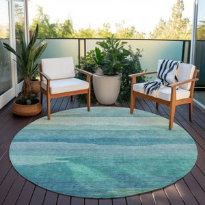 HomeRoots 5' Turquoise Striped Area Rug – Durable, Washable, Stylish for Indoor & Outdoor Spaces, Easy Care 8' Round 608153