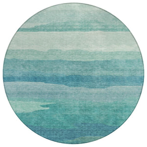 HomeRoots 5' Turquoise Striped Area Rug – Durable, Washable, Stylish for Indoor & Outdoor Spaces, Easy Care 8' Round 608153