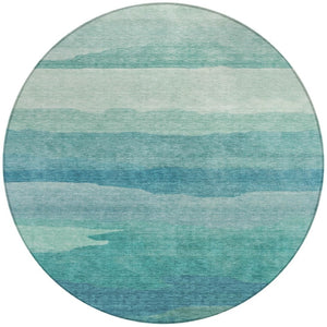 HomeRoots 5' Turquoise Striped Area Rug – Durable, Washable, Stylish for Indoor & Outdoor Spaces, Easy Care 8' Round 608153