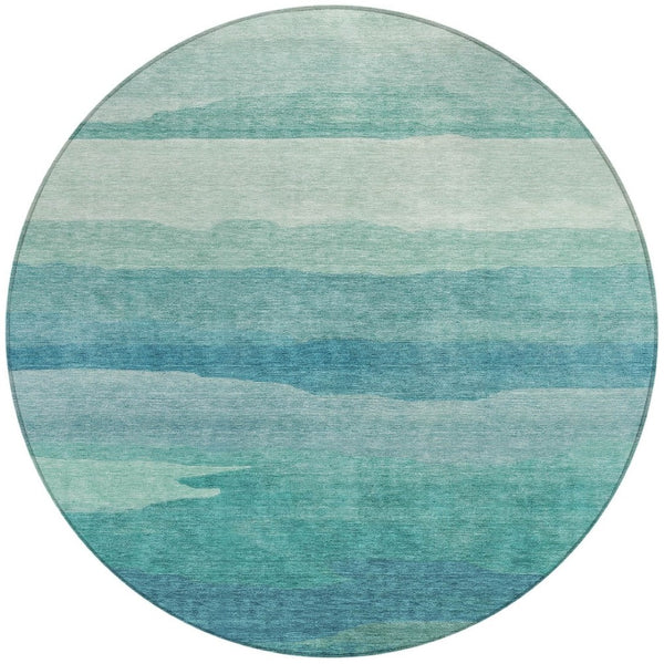 HomeRoots 5' Turquoise Striped Area Rug – Durable, Washable, Stylish for Indoor & Outdoor Spaces, Easy Care 8' Round 608153