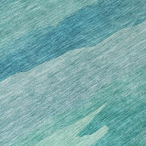 HomeRoots 5' Turquoise Striped Area Rug – Durable, Washable, Stylish for Indoor & Outdoor Spaces, Easy Care 8' Round 608153
