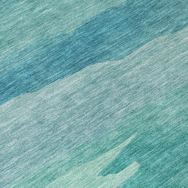 HomeRoots 5' Turquoise Striped Area Rug – Durable, Washable, Stylish for Indoor & Outdoor Spaces, Easy Care 8' Round 608153