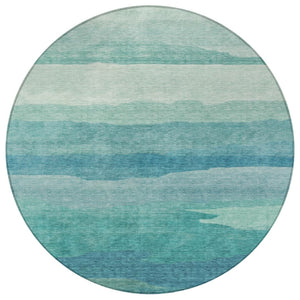 HomeRoots 5' Turquoise Striped Area Rug – Durable, Washable, Stylish for Indoor & Outdoor Spaces, Easy Care 8' Round 608153