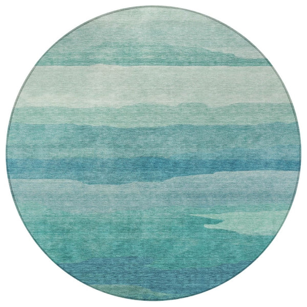 HomeRoots 5' Turquoise Striped Area Rug – Durable, Washable, Stylish for Indoor & Outdoor Spaces, Easy Care 8' Round 608153