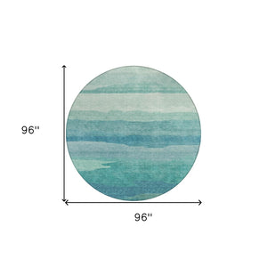 HomeRoots 5' Turquoise Striped Area Rug – Durable, Washable, Stylish for Indoor & Outdoor Spaces, Easy Care 8' Round 608153