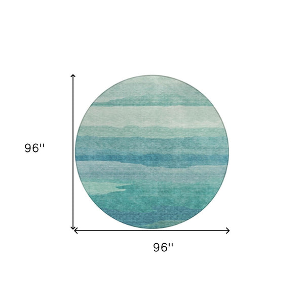 HomeRoots 5' Turquoise Striped Area Rug – Durable, Washable, Stylish for Indoor & Outdoor Spaces, Easy Care 8' Round 608153