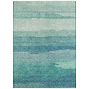 HomeRoots 5' Turquoise Striped Area Rug – Durable, Washable, Stylish for Indoor & Outdoor Spaces, Easy Care 8' X 10' 608154