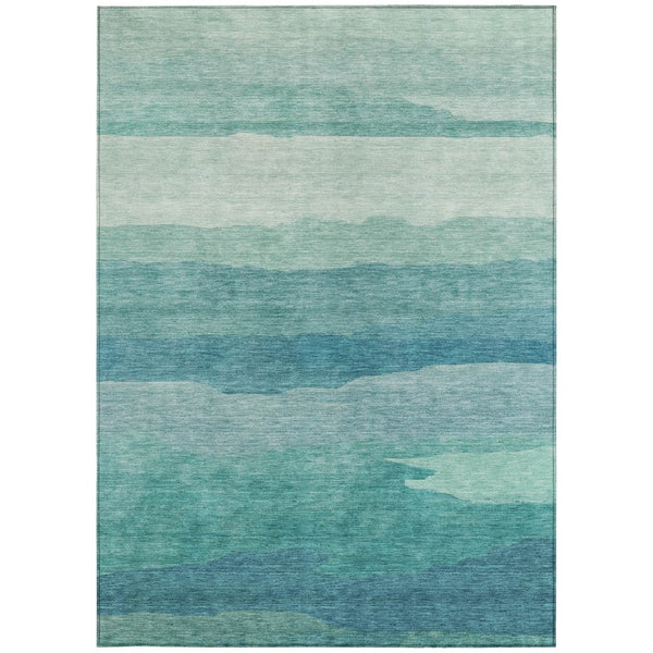 HomeRoots 5' Turquoise Striped Area Rug – Durable, Washable, Stylish for Indoor & Outdoor Spaces, Easy Care 8' X 10' 608154