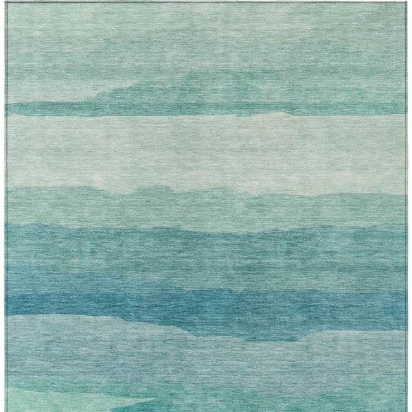 HomeRoots 9' Turquoise Striped Area Rug - Durable, Washable, Indoor/Outdoor Design for Coastal Style Spaces 608155