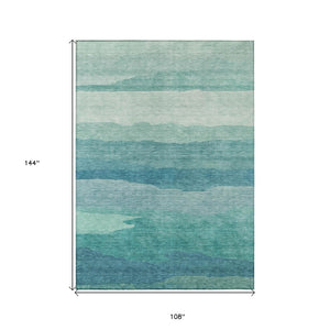 HomeRoots 9' Turquoise Striped Area Rug - Durable, Washable, Indoor/Outdoor Design for Coastal Style Spaces 608155