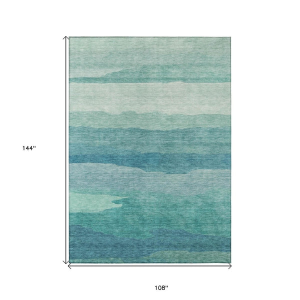 HomeRoots 9' Turquoise Striped Area Rug - Durable, Washable, Indoor/Outdoor Design for Coastal Style Spaces 608155