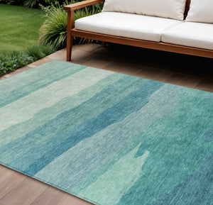 HomeRoots 9' Turquoise Striped Area Rug - Durable, Washable, Indoor/Outdoor Design for Coastal Style Spaces 608155
