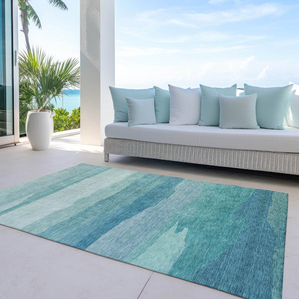 HomeRoots 9' Turquoise Striped Area Rug - Durable, Washable, Indoor/Outdoor Design for Coastal Style Spaces 608155