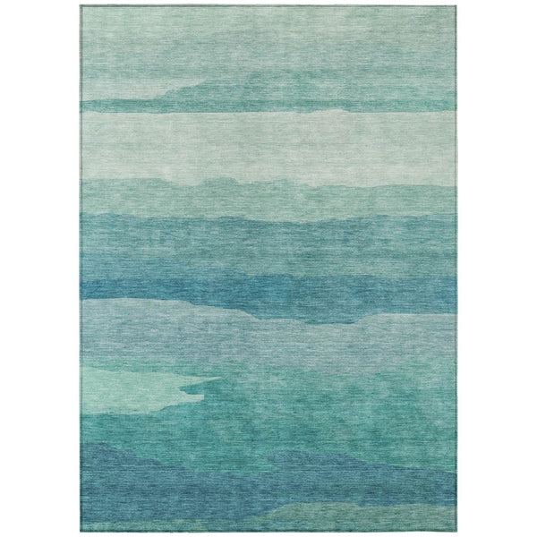 HomeRoots 9' Turquoise Striped Area Rug - Durable, Washable, Indoor/Outdoor Design for Coastal Style Spaces 608155