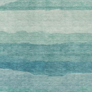HomeRoots 9' Turquoise Striped Area Rug - Durable, Washable, Indoor/Outdoor Design for Coastal Style Spaces 608155