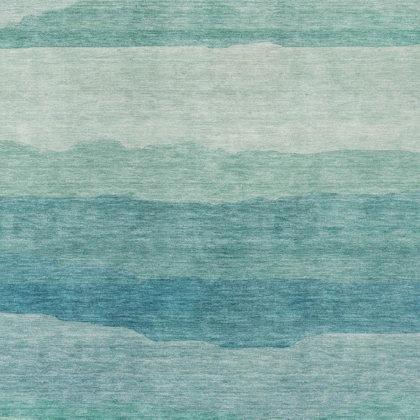 HomeRoots 9' Turquoise Striped Area Rug - Durable, Washable, Indoor/Outdoor Design for Coastal Style Spaces 608155