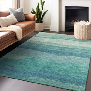 HomeRoots 9' Turquoise Striped Area Rug - Durable, Washable, Indoor/Outdoor Design for Coastal Style Spaces 608155