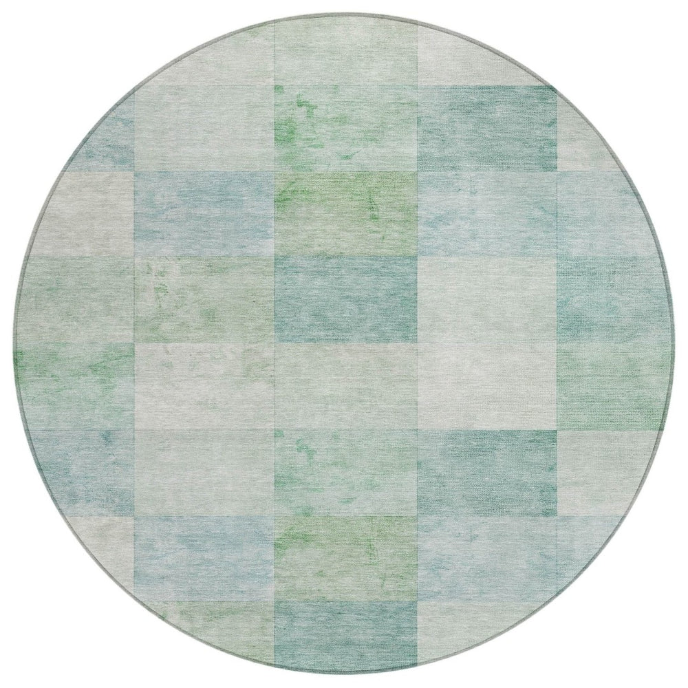 HomeRoots 5' Blue Geometric Indoor Outdoor Area Rug - Stylish, Durable, and Machine Washable for Any Space 8' Round 608165