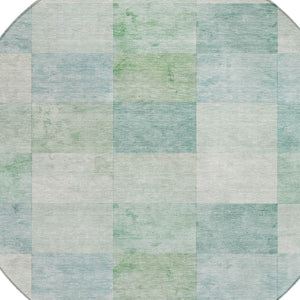 HomeRoots 5' Blue Geometric Indoor Outdoor Area Rug - Stylish, Durable, and Machine Washable for Any Space 8' Round 608165