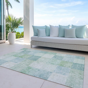 HomeRoots 5' Blue Geometric Indoor Outdoor Area Rug - Stylish, Durable, and Machine Washable for Any Space 8' X 10' 608166
