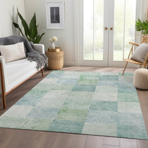 HomeRoots 5' Blue Geometric Indoor Outdoor Area Rug - Stylish, Durable, and Machine Washable for Any Space 8' X 10' 608166