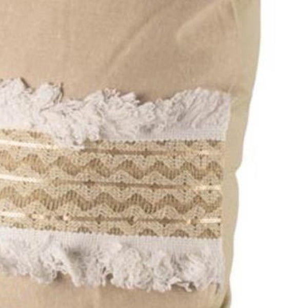 HomeRoots 22" Tan And White Geometric Linen Throw Pillow Cover with Soft Fringe for Stylish Home Decor Refresh 608173