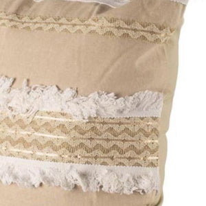 HomeRoots 22" Tan And White Geometric Linen Throw Pillow Cover with Soft Fringe for Stylish Home Decor Refresh 608173