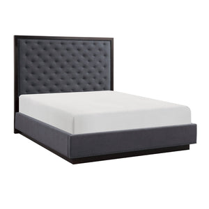 English Elm Modern Tufted Upholstered Queen Bed Nailhead Trim Tall Headboard Charcoal Fabric B011S01026