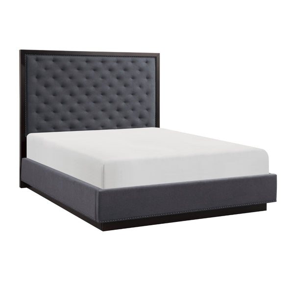 English Elm Modern Tufted Upholstered Queen Bed Nailhead Trim Tall Headboard Charcoal Fabric B011S01026