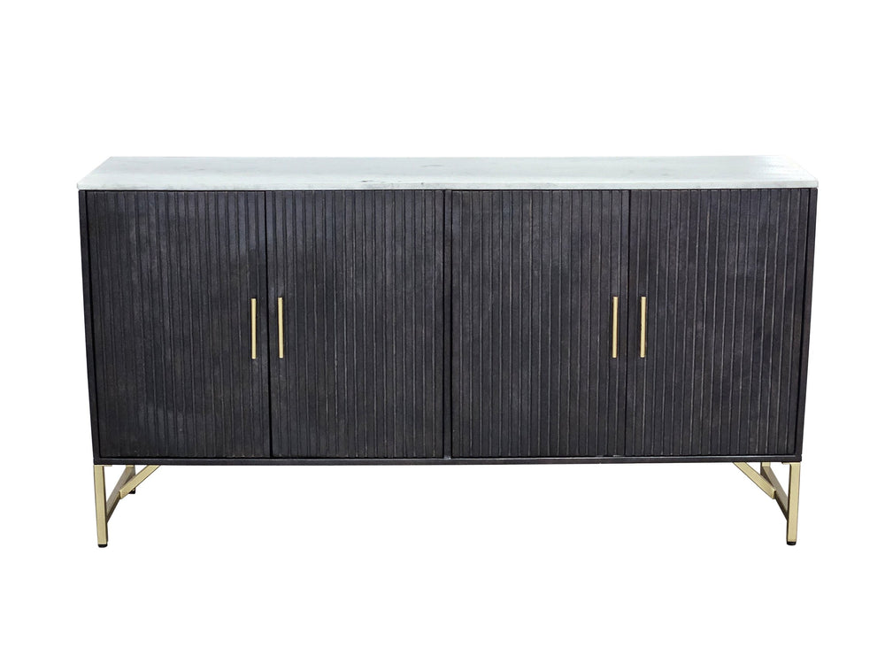 Basset Mirror Dupont Server - Modern Mango Wood & White Marble Beauty With Gold Accents And Adjustable Shelves Brown Wood,Stone,Metal 6082-dr-576