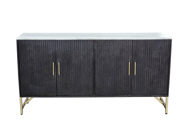 Basset Mirror Dupont Server - Modern Mango Wood & White Marble Beauty With Gold Accents And Adjustable Shelves Brown Wood,Stone,Metal 6082-dr-576