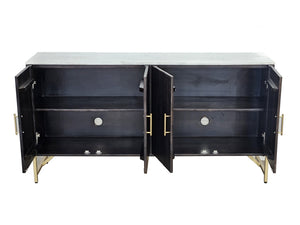 Basset Mirror Dupont Server - Modern Mango Wood & White Marble Beauty With Gold Accents And Adjustable Shelves Brown Wood,Stone,Metal 6082-dr-576