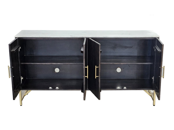 Basset Mirror Dupont Server - Modern Mango Wood & White Marble Beauty With Gold Accents And Adjustable Shelves Brown Wood,Stone,Metal 6082-dr-576