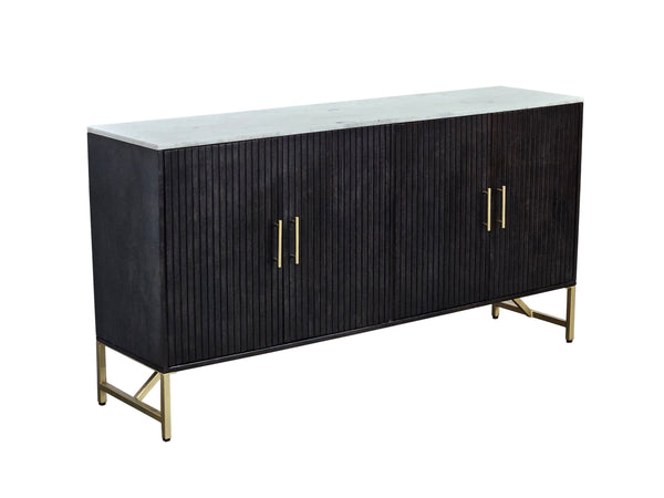 Basset Mirror Dupont Server - Modern Mango Wood & White Marble Beauty With Gold Accents And Adjustable Shelves Brown Wood,Stone,Metal 6082-dr-576