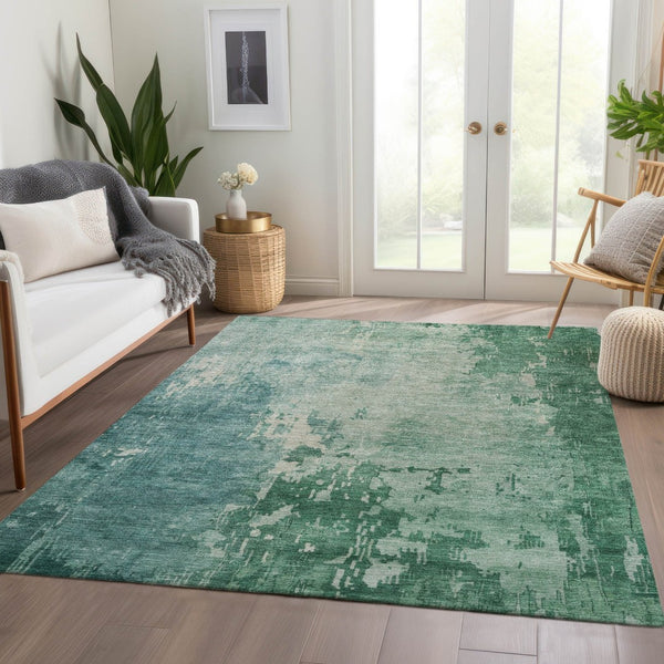 HomeRoots 5' Emerald Abstract Area Rug - Durable, Washable Design Perfect for Indoor and Outdoor Spaces 5' X 8' 608233