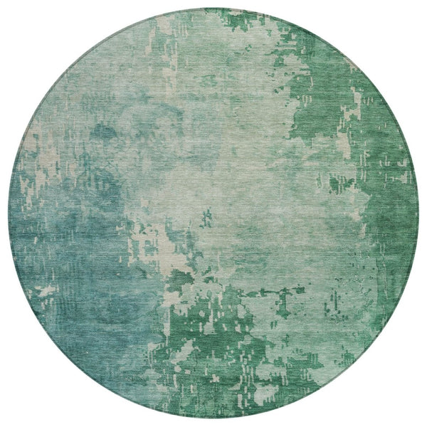 HomeRoots 5' Emerald Abstract Area Rug - Durable, Washable Design Perfect for Indoor and Outdoor Spaces 8' Round 608234