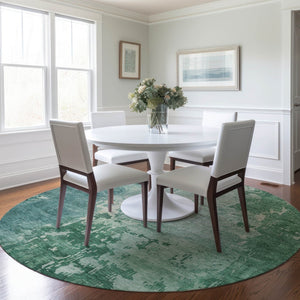 HomeRoots 5' Emerald Abstract Area Rug - Durable, Washable Design Perfect for Indoor and Outdoor Spaces 8' Round 608234