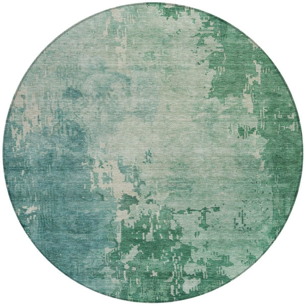 HomeRoots 5' Emerald Abstract Area Rug - Durable, Washable Design Perfect for Indoor and Outdoor Spaces 8' Round 608234