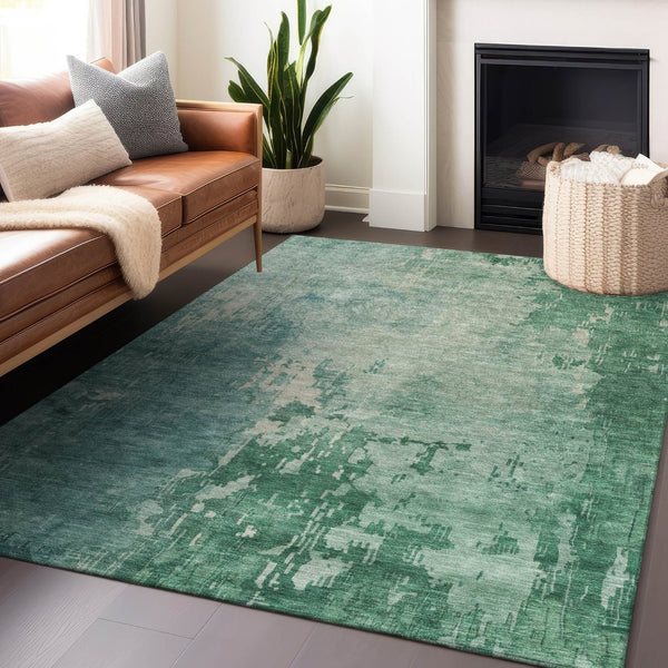 HomeRoots 5' Emerald Abstract Area Rug - Durable, Washable Design Perfect for Indoor and Outdoor Spaces 8' X 10' 608235