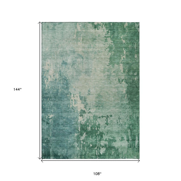 HomeRoots 5' Emerald Abstract Area Rug - Durable, Washable Design Perfect for Indoor and Outdoor Spaces 9' X 12' 608236