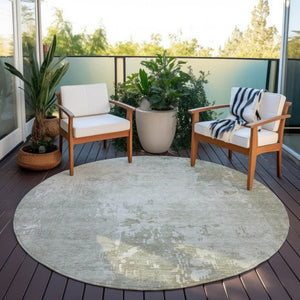 HomeRoots 5' Stylish Abstract Linen-Look Washable Area Rug for Indoor & Outdoor Spaces - Durable & Easy Care 8' Round 608240