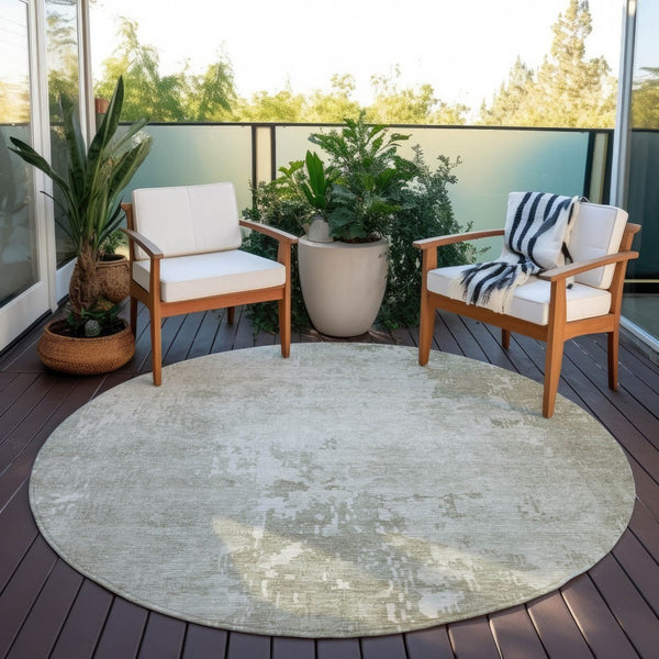 HomeRoots 5' Stylish Abstract Linen-Look Washable Area Rug for Indoor & Outdoor Spaces - Durable & Easy Care 8' Round 608240