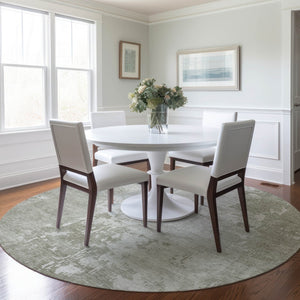 HomeRoots 5' Stylish Abstract Linen-Look Washable Area Rug for Indoor & Outdoor Spaces - Durable & Easy Care 8' Round 608240