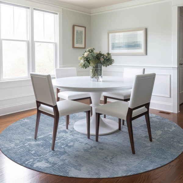 HomeRoots 5' Sky Blue Abstract Indoor Outdoor Area Rug - Durable, Washable, Modern Style for Any Space 8' Round 608252