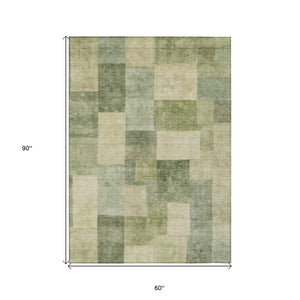 HomeRoots 5' Artichoke Green Geometric Rug - Stylish, Washable, and Durable for Indoor and Outdoor Spaces 5' X 8' 608257
