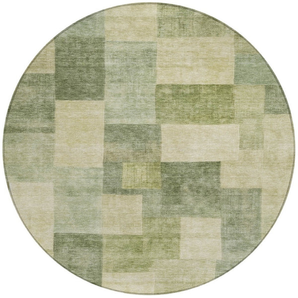 HomeRoots 5' Artichoke Green Geometric Rug - Stylish, Washable, and Durable for Indoor and Outdoor Spaces 8' Round 608258