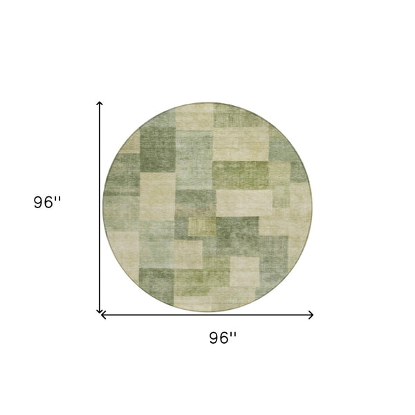 HomeRoots 5' Artichoke Green Geometric Rug - Stylish, Washable, and Durable for Indoor and Outdoor Spaces 8' Round 608258