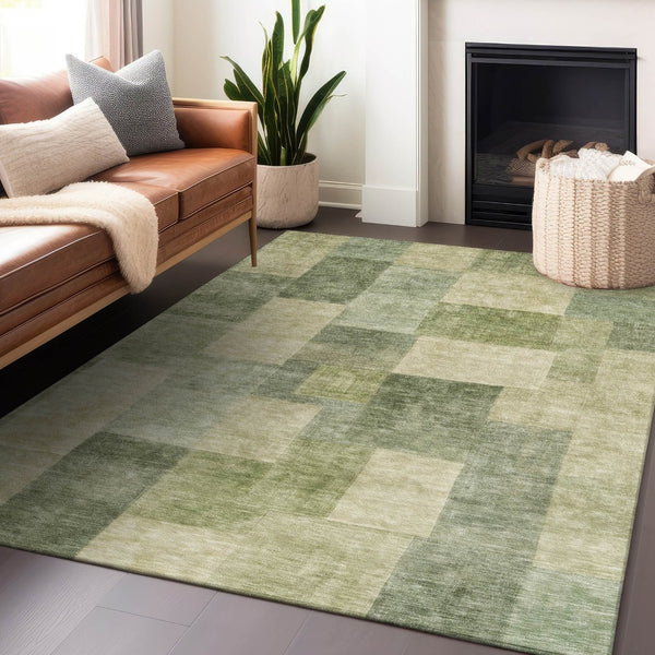 HomeRoots 5' Artichoke Green Geometric Rug - Stylish, Washable, and Durable for Indoor and Outdoor Spaces 8' X 10' 608259