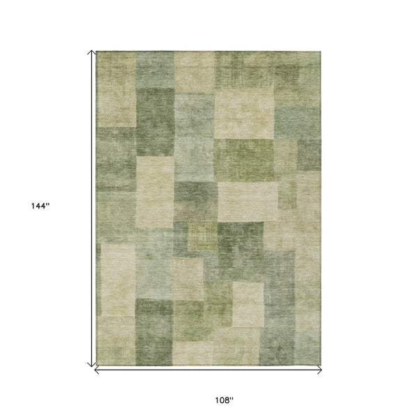 HomeRoots 5' Artichoke Green Geometric Rug - Stylish, Washable, and Durable for Indoor and Outdoor Spaces 9' X 12' 608260