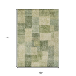 HomeRoots 5' Artichoke Green Geometric Rug - Stylish, Washable, and Durable for Indoor and Outdoor Spaces 10' X 14' 608261